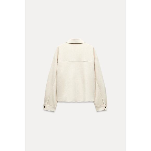 Zara Womens Faux Sued Jacket Size 2XL Ivory Beige Snap Shacket 4968/221 NWT - Picture 4 of 11